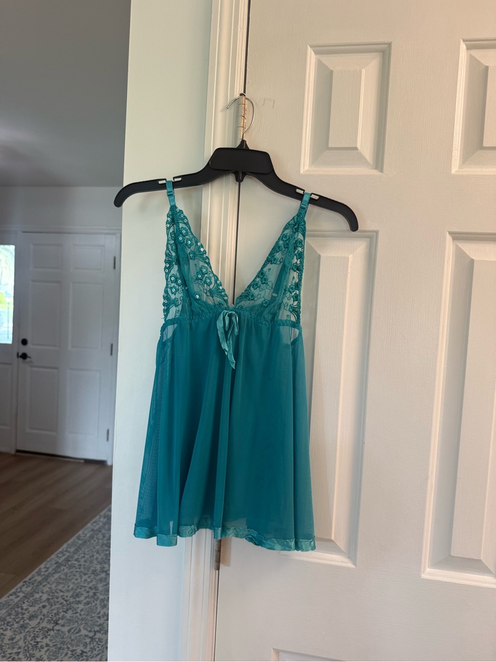Teal Lace-Trim Sheer Babydoll Camisole